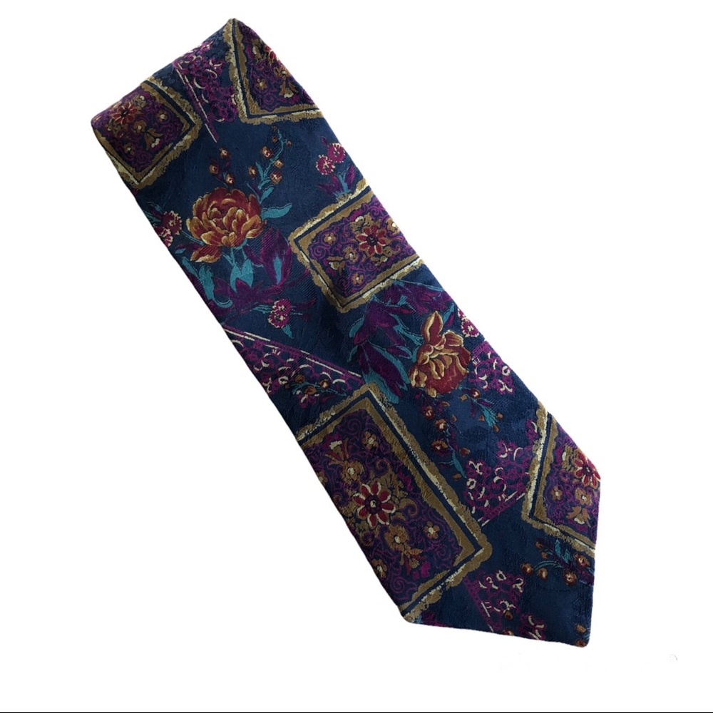 Givenchy‎ Monsieur 💯 % Silk Made in Italy Vintage Purple Blue Tan Burgundy Tie